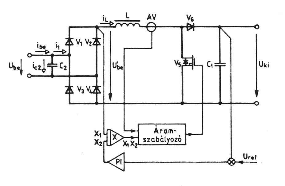 Az egyfázisú aktív teljesítménytényező-korrektor felépítése